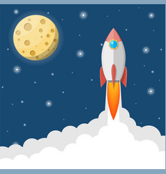 Cartoon rocket in sky full moon in night sky Vector Image