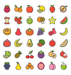 Cute fruit filled outline icon set Royalty Free Vector Image