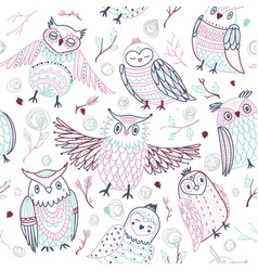 Cute owls seamless pattern in boho style Vector Image