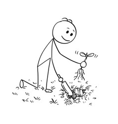 Cartoon of gardener digging a hole for plant Vector Image