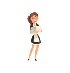 Maid wearing uniform with vacuum cleaner Vector Image