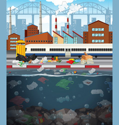 Water pollution with plastic bags in river Vector Image