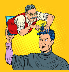 Hairdresser with client barbers doing male Vector Image