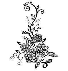 Black-and-white flowers and leaves design element Vector Image