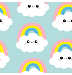 Seamless pattern cloud rainbow funny face head Vector Image