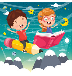 School children flying Royalty Free Vector Image