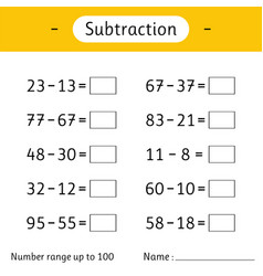 Subtraction Number Range Up To 20 Math Worksheet Vector Image