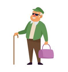 Old man with handbag active senior character Vector Image