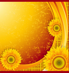 Orange background with sunflowers and butterflies Vector Image