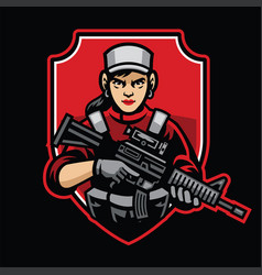 Soldier mascot aiming assault rifle Royalty Free Vector