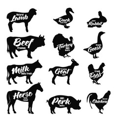 Farm animals silhouette icons Royalty Free Vector Image