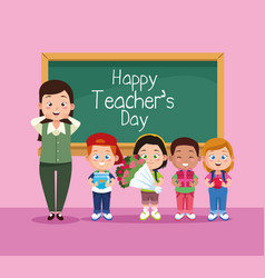 Happy teachers day scene with teacher and students