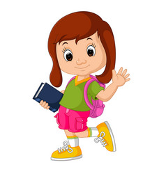 Cute girl go to school cartoon Royalty Free Vector Image