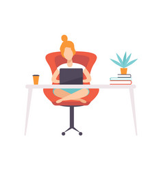 Freelancer girl working at home office with laptop vector