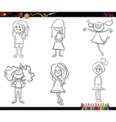 Cute cartoon little girl coloring page Royalty Free Vector