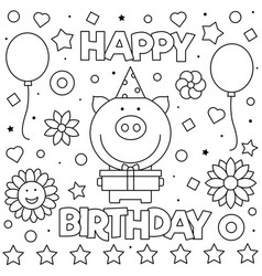 Happy birthday coloring page black and white Vector Image