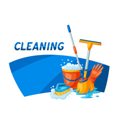 Housekeeping background with cleaning items Vector Image