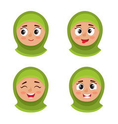 Muslim girl face expression cartoon set Royalty Free Vector