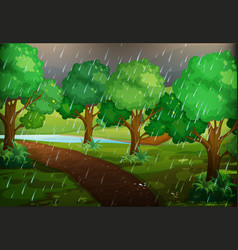 Park scene on rainy day Royalty Free Vector Image