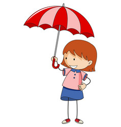 Cute girl holding umbrella doodle cartoon Vector Image