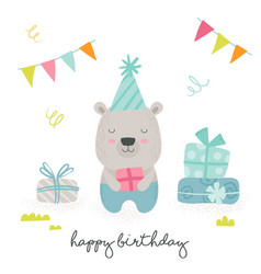 Happy birthday greeting card with cute cartoon Vector Image