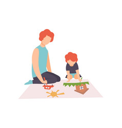 Cute boy sitting on floor painting Royalty Free Vector Image