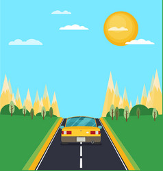 Picture Of Car On The Road With City Silhouette Vector Image