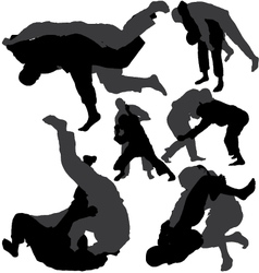 Jiu-jitsu and judo wrestlers silhouettes Vector Image