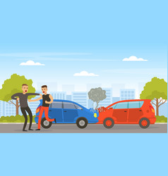 Accident scene with car on road Royalty Free Vector Image