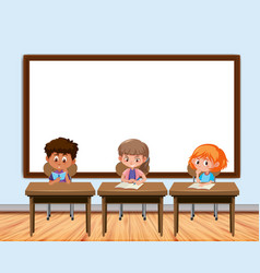 Frame design with board and kids in classroom Vector Image