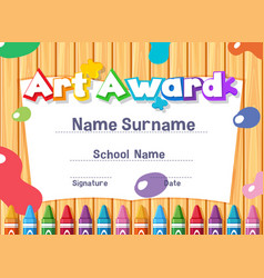 Certificate template for art award with crayons Vector Image