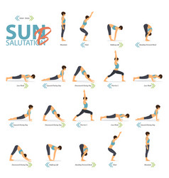 Yoga poses for moon salutation Royalty Free Vector Image