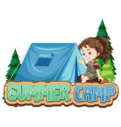 Font design for summer camp with cute kid at park Vector Image