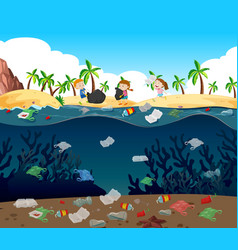 Water pollution with plastic bags in ocean Vector Image