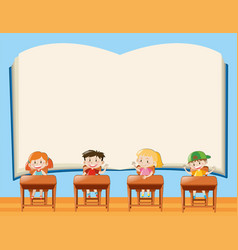 Background template with kids holding big book Vector Image