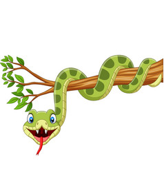 Cartoon green snake on tree branch Royalty Free Vector Image