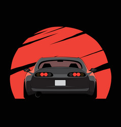 Cartoon japan tuned car on red sun background Vector Image