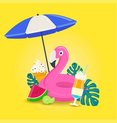  Set cute pink flamingo drink cocktail carry Vector Image