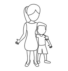 Mother hugging son lovely outline Royalty Free Vector Image