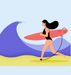 Surfer girl on wave in flat style cartoon Vector Image