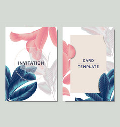 Hand drawn tropical blue pink and white leaves vector
