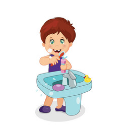 Boy Teeth Brushing Toddler Character Brush Teeth Vector Image