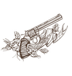 Contour image of revolver roses and ribbon Vector Image