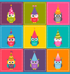Patchwork background with colorful owls Royalty Free Vector