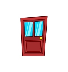 Brown wooden door with glass icon cartoon style Vector Image