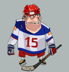 Cartoon comical sad hockey player with hockey Vector Image