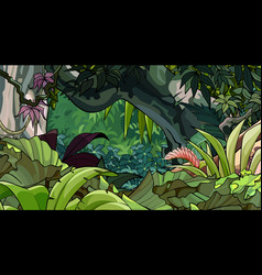 Cartoon tropical forest with trees and plants Vector Image