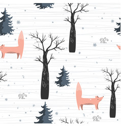 Forest seamless pattern with cute little foxes Vector Image