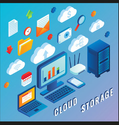 Cloud storage flat isometric Royalty Free Vector Image