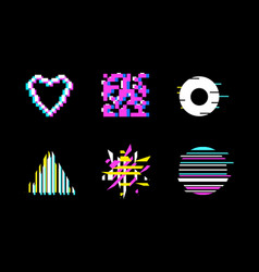 Glitch effect style elements set Royalty Free Vector Image